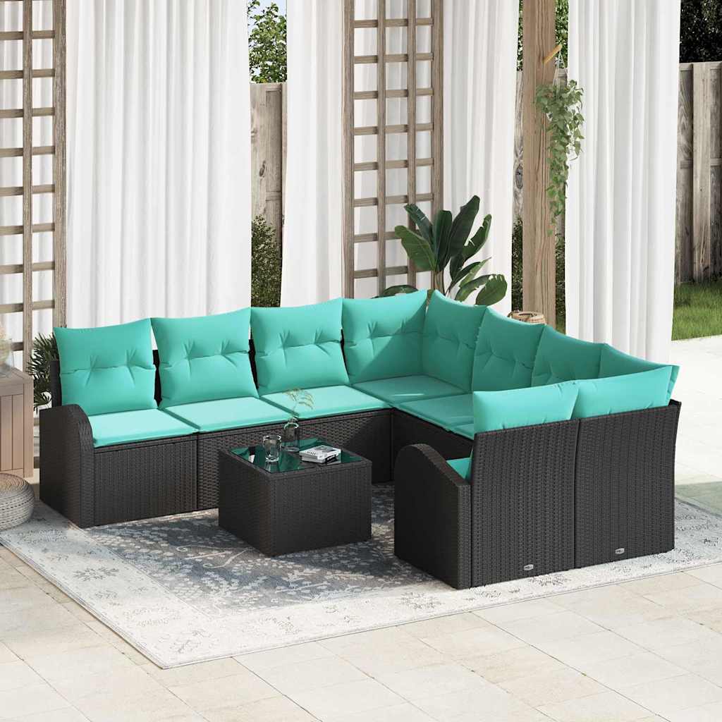 Bankstel 9 st 8-Aantal zitplaatsen Zwart en Turquoise
