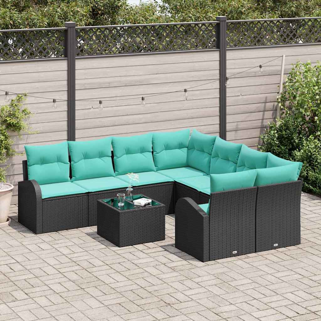 Bankstel 9 st 8-Aantal zitplaatsen Zwart en Turquoise