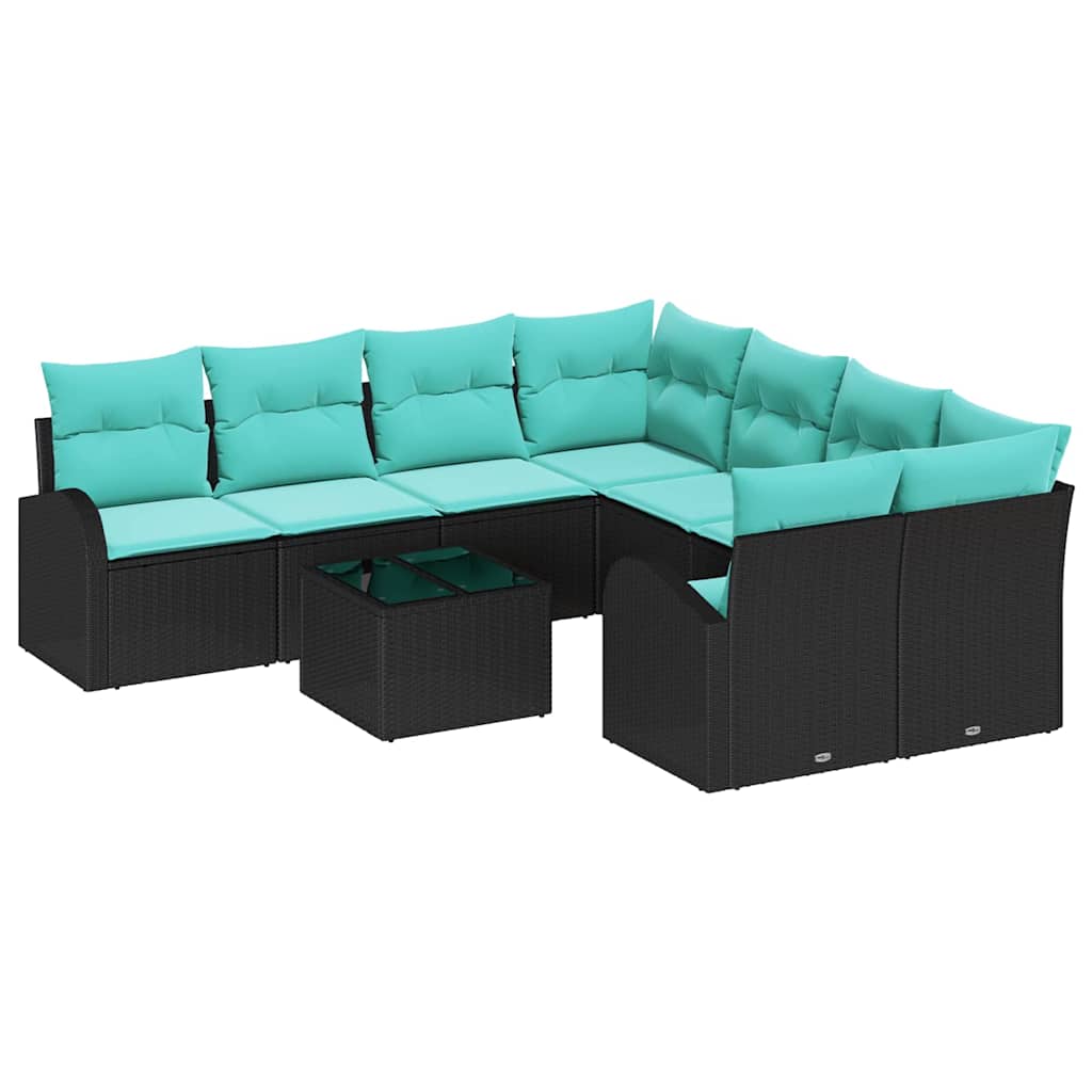 Bankstel 9 st 8-Aantal zitplaatsen Zwart en Turquoise