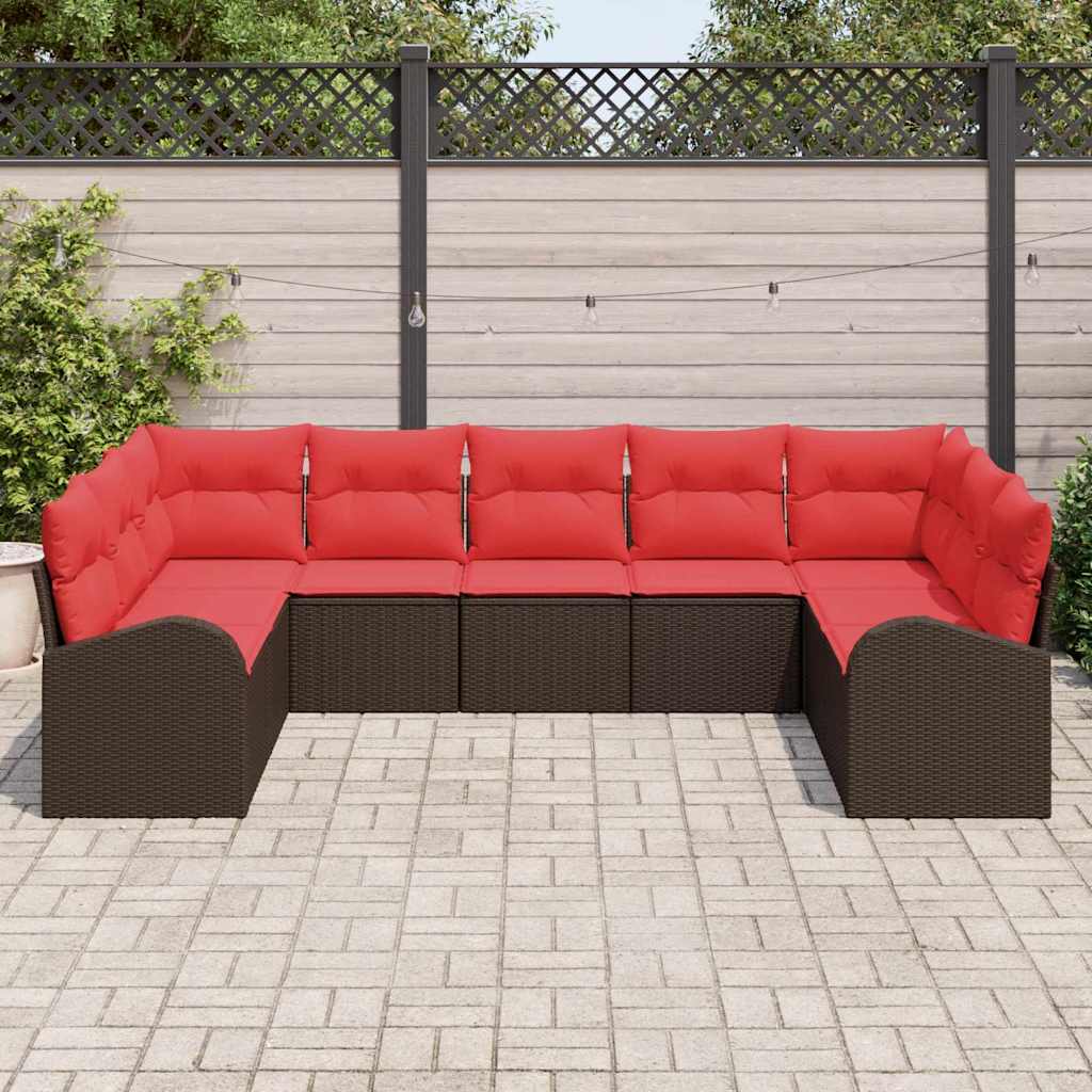 Tuinbankenset 9 st Bruin en Rood poly rattan