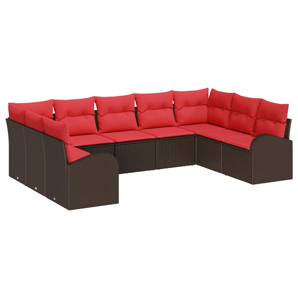 Tuinbankenset 9 st Bruin en Rood poly rattan