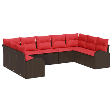 Tuinbankenset 9 st Bruin en Rood poly rattan