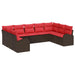 Tuinbankenset 9 st Bruin en Rood poly rattan