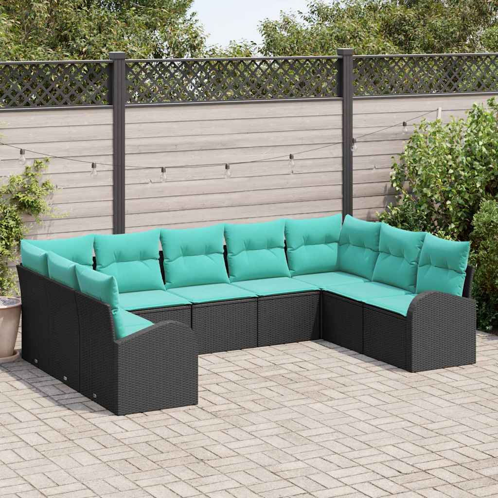 Tuinbankenset 9 st Zwart en Turquoise poly rattan