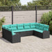 Tuinbankenset 9 st Zwart en Turquoise poly rattan
