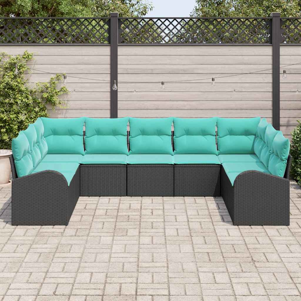 Tuinbankenset 9 st Zwart en Turquoise poly rattan