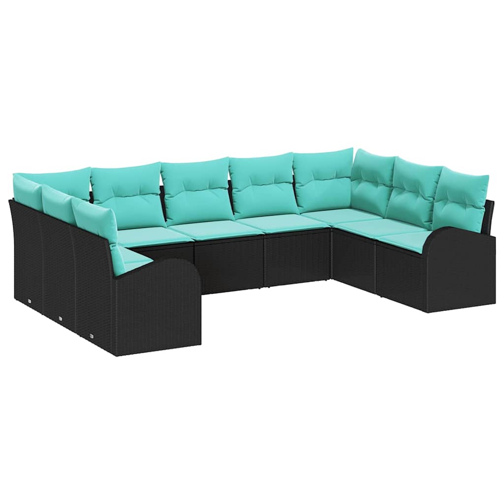 Tuinbankenset 9 st Zwart en Turquoise poly rattan