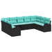 Tuinbankenset 9 st Zwart en Turquoise poly rattan