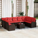 Tuinbankenset 10 st Bruin en Rood poly rattan