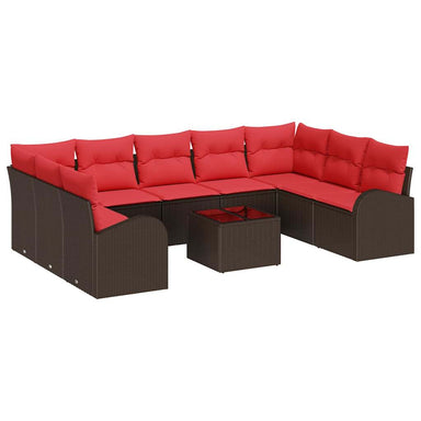 Tuinbankenset 10 st Bruin en Rood poly rattan