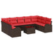 Tuinbankenset 10 st Bruin en Rood poly rattan