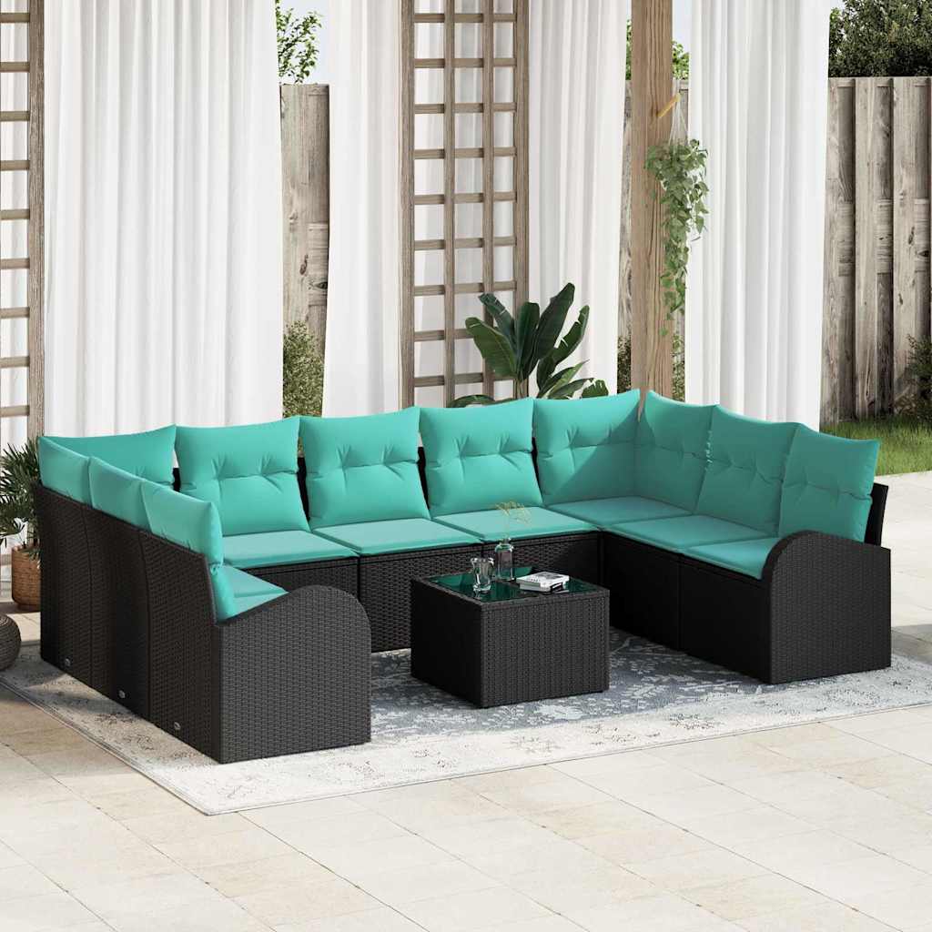 Tuinbankenset 10 st Zwart en Turquoise poly rattan