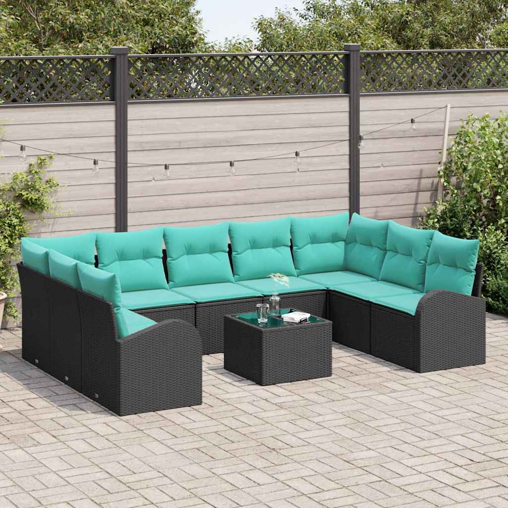 Tuinbankenset 10 st Zwart en Turquoise poly rattan