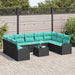 Tuinbankenset 10 st Zwart en Turquoise poly rattan