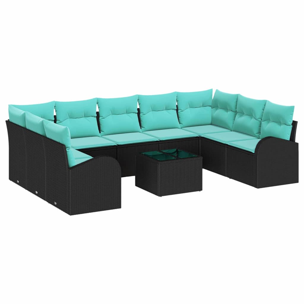 Tuinbankenset 10 st Zwart en Turquoise poly rattan