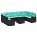Tuinbankenset 10 st Zwart en Turquoise poly rattan