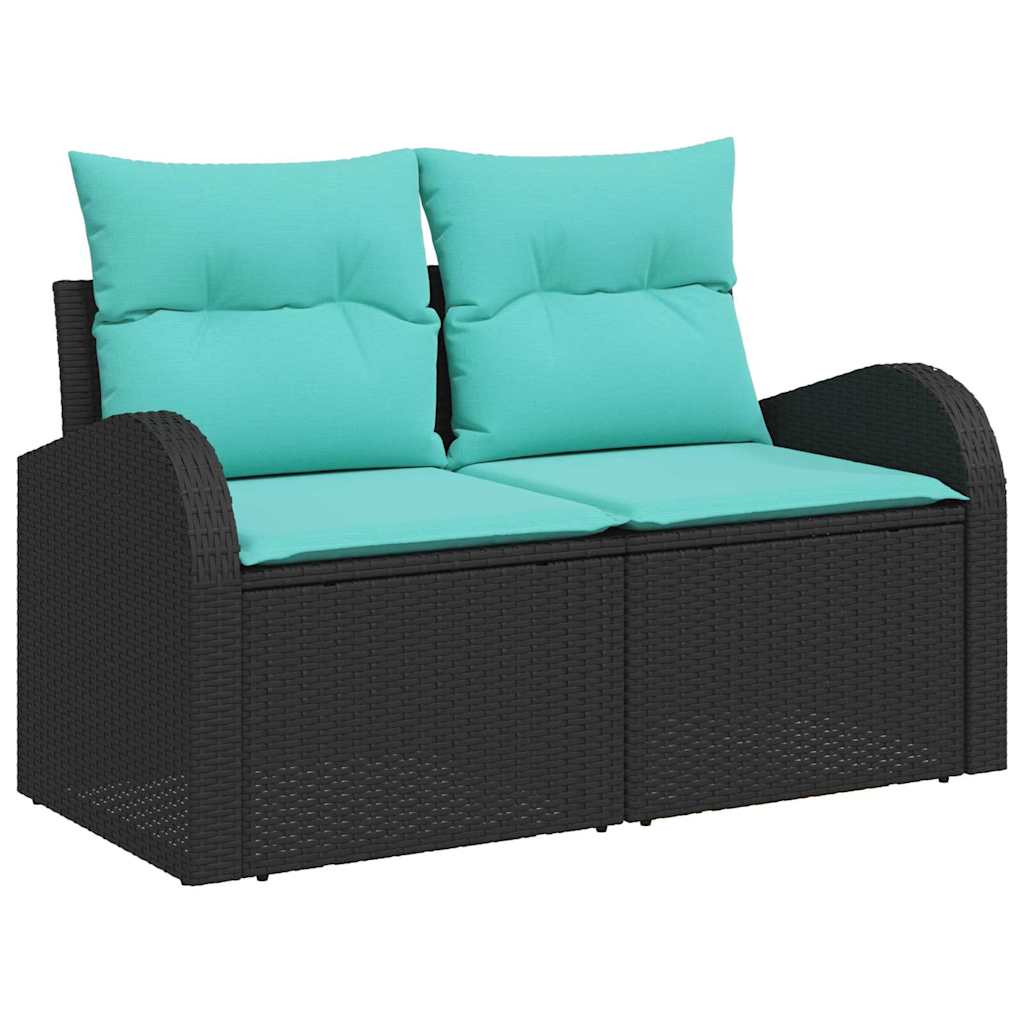 Tuinbankenset 10 st Zwart en Turquoise poly rattan