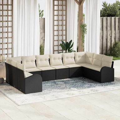 Tuinbankenset 10 st Zwart en Wit poly rattan