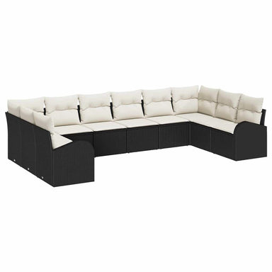 Tuinbankenset 10 st Zwart en Wit poly rattan