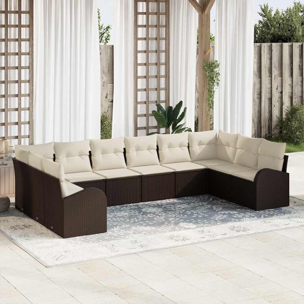 Tuinbankenset 10 st Bruin en wit poly rattan