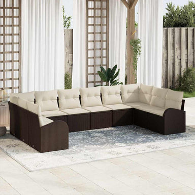 Tuinbankenset 10 st Bruin en wit poly rattan