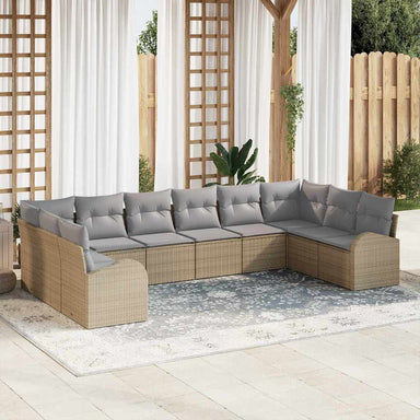 Tuinbankenset 10 st Beige en Licht Grijs poly rattan