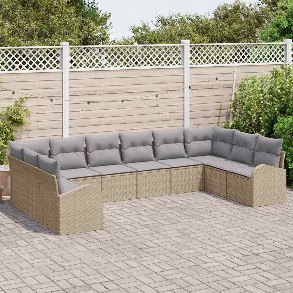 Tuinbankenset 10 st Beige en Licht Grijs poly rattan