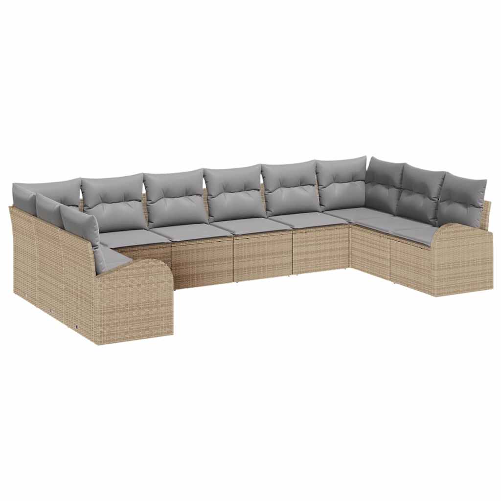 Tuinbankenset 10 st Beige en Licht Grijs poly rattan