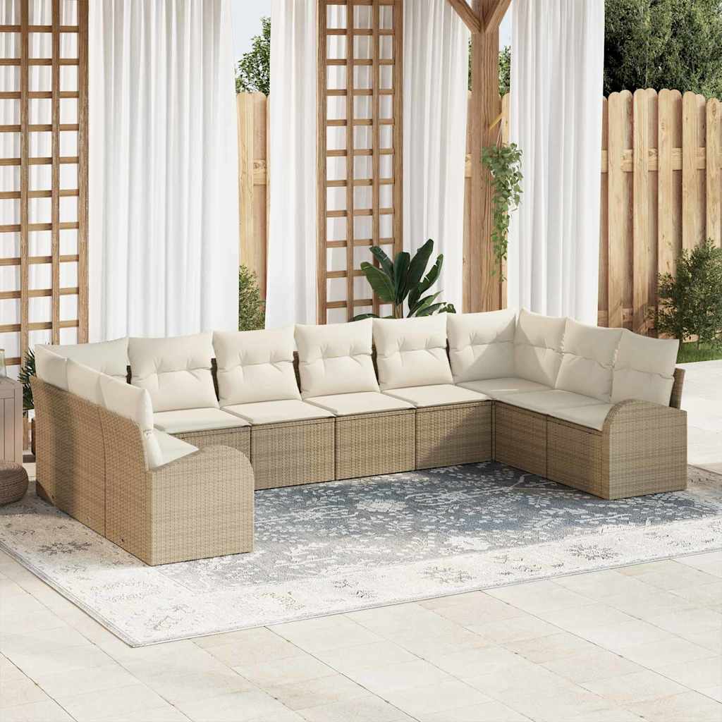 Tuinbankenset 10 st Beige en Wit poly rattan