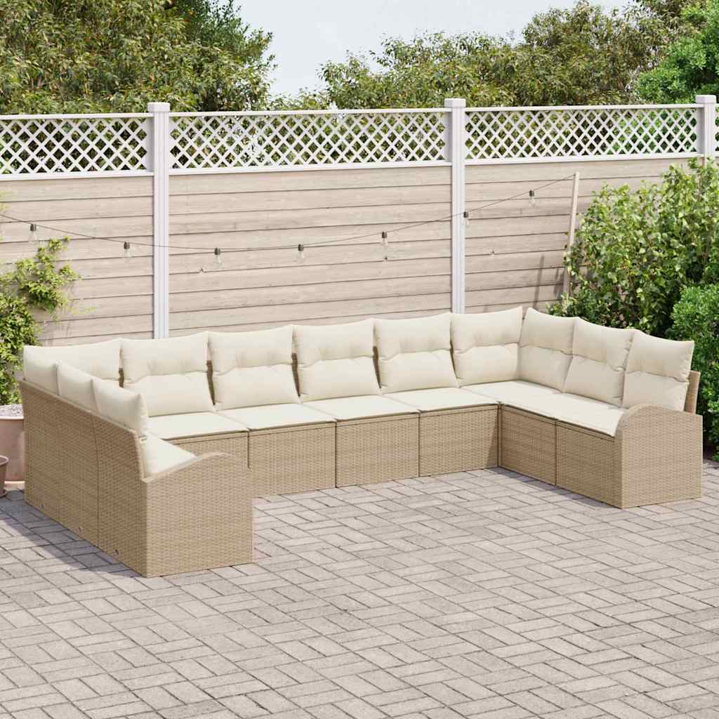 Tuinbankenset 10 st Beige en Wit poly rattan