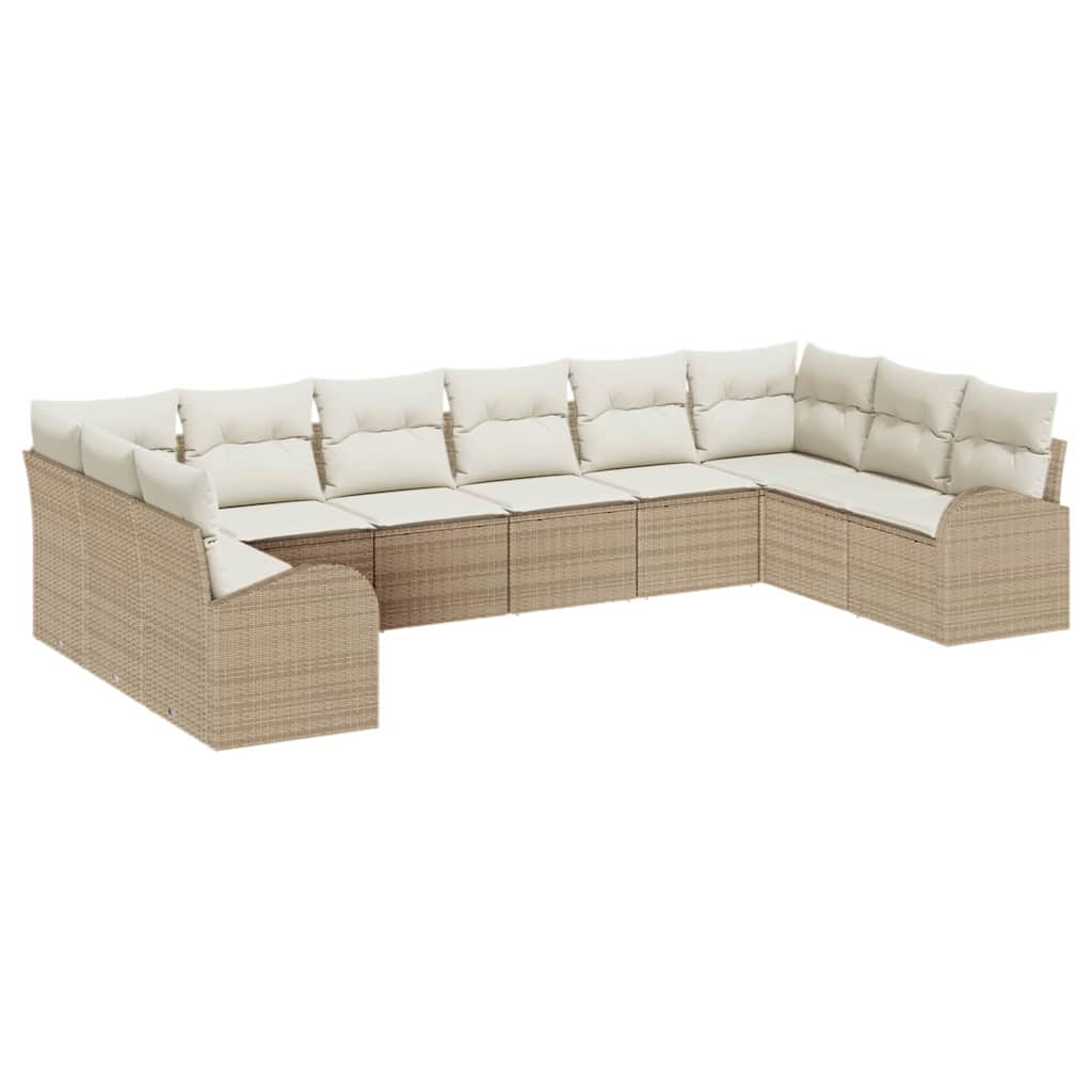 Tuinbankenset 10 st Beige en Wit poly rattan