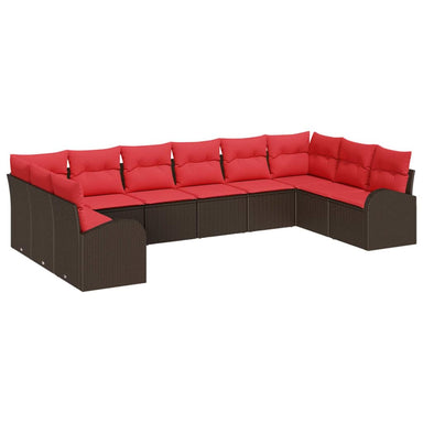 Tuinbankenset 10 st Bruin en Rood poly rattan