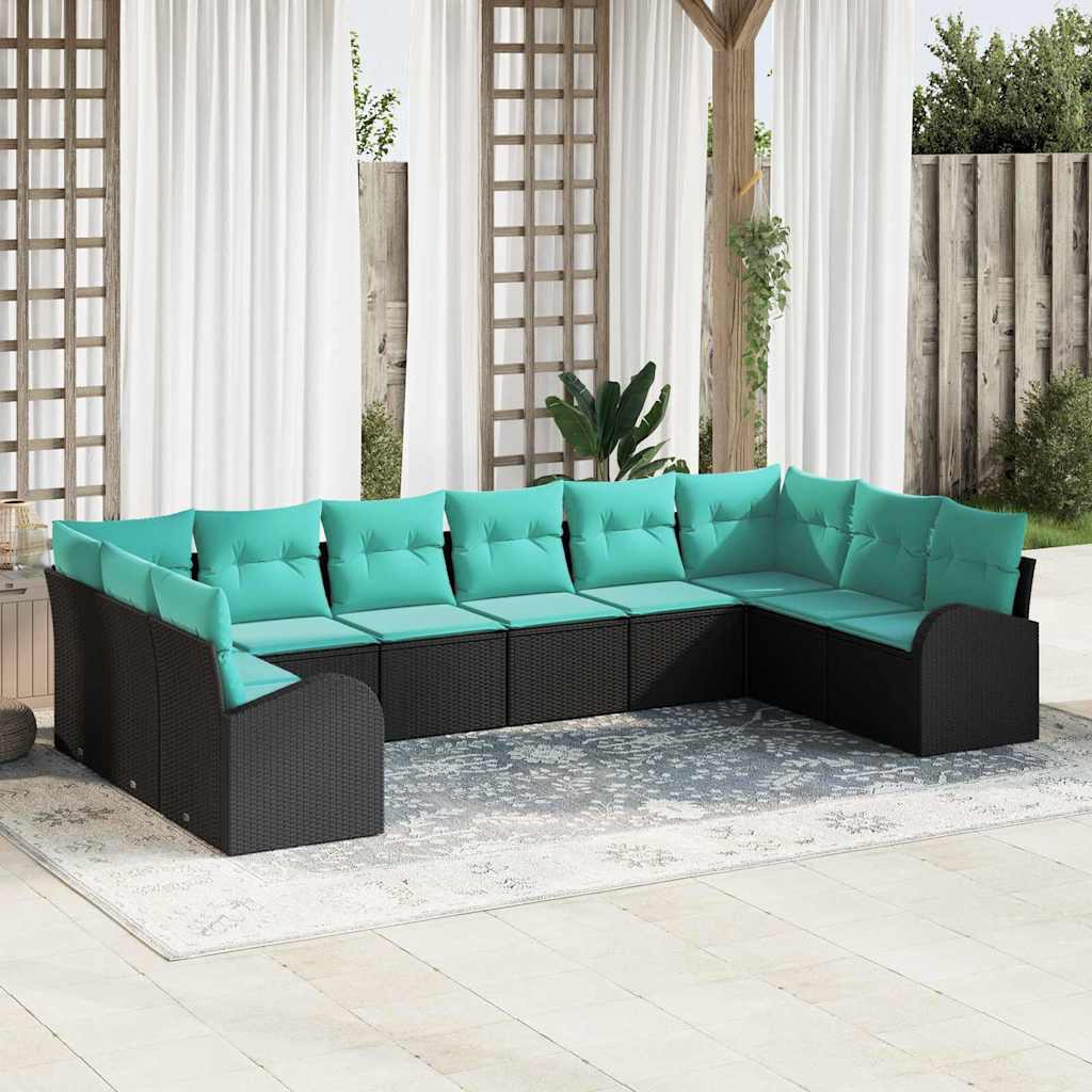 Tuinbankenset 10 st Zwart en Turquoise poly rattan