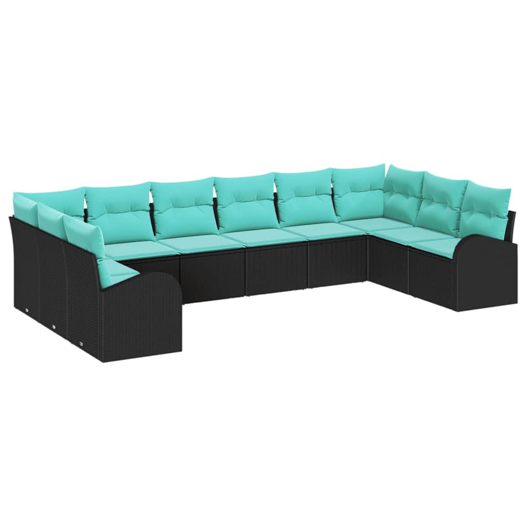 Tuinbankenset 10 st Zwart en Turquoise poly rattan