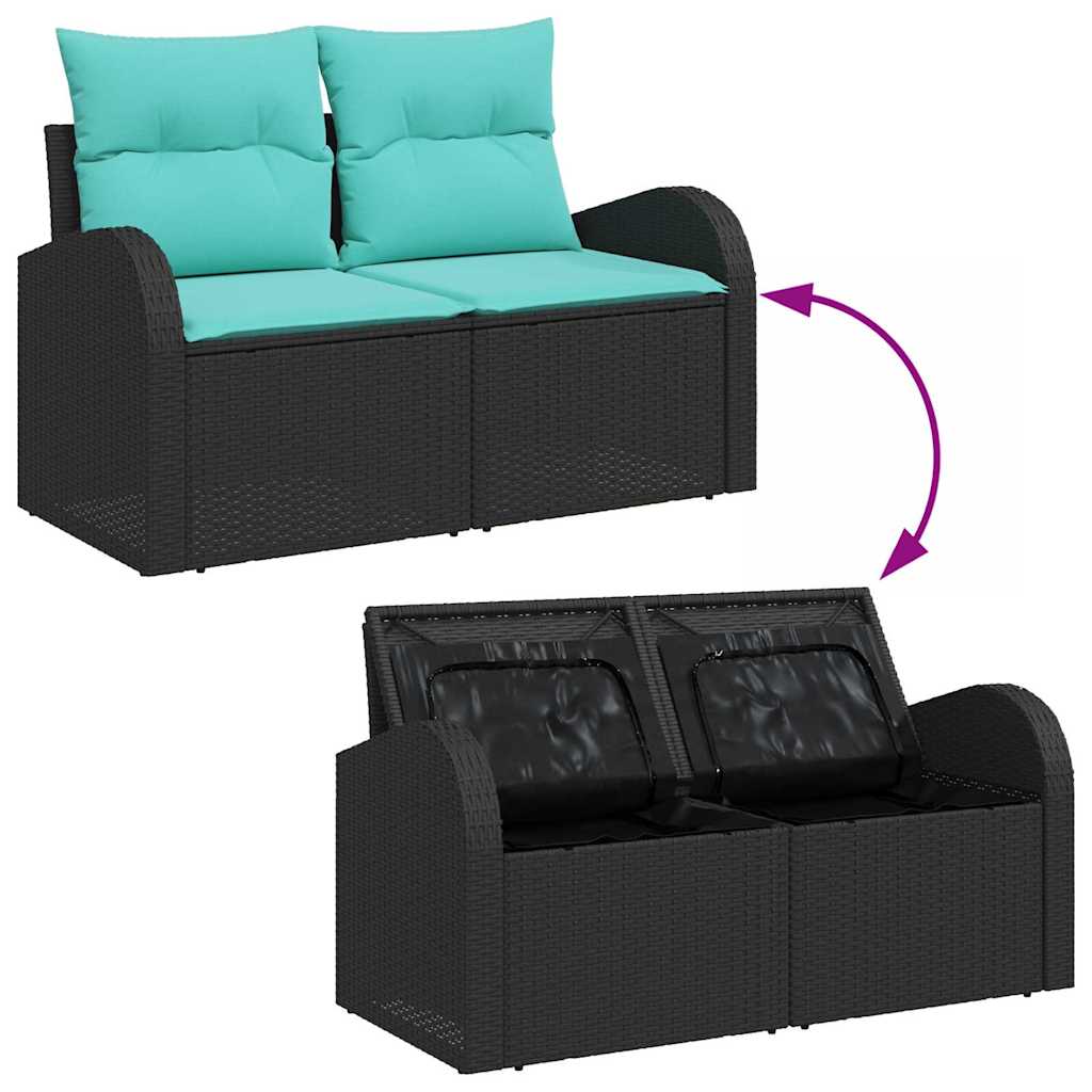 Tuinbankenset 10 st Zwart en Turquoise poly rattan