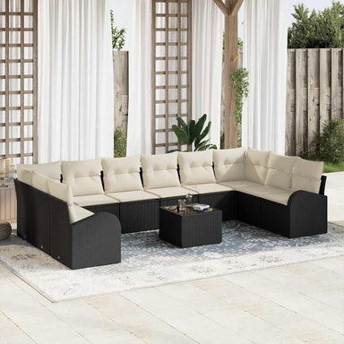 Tuinbankenset 11 st Bruin en Crème poly rattan