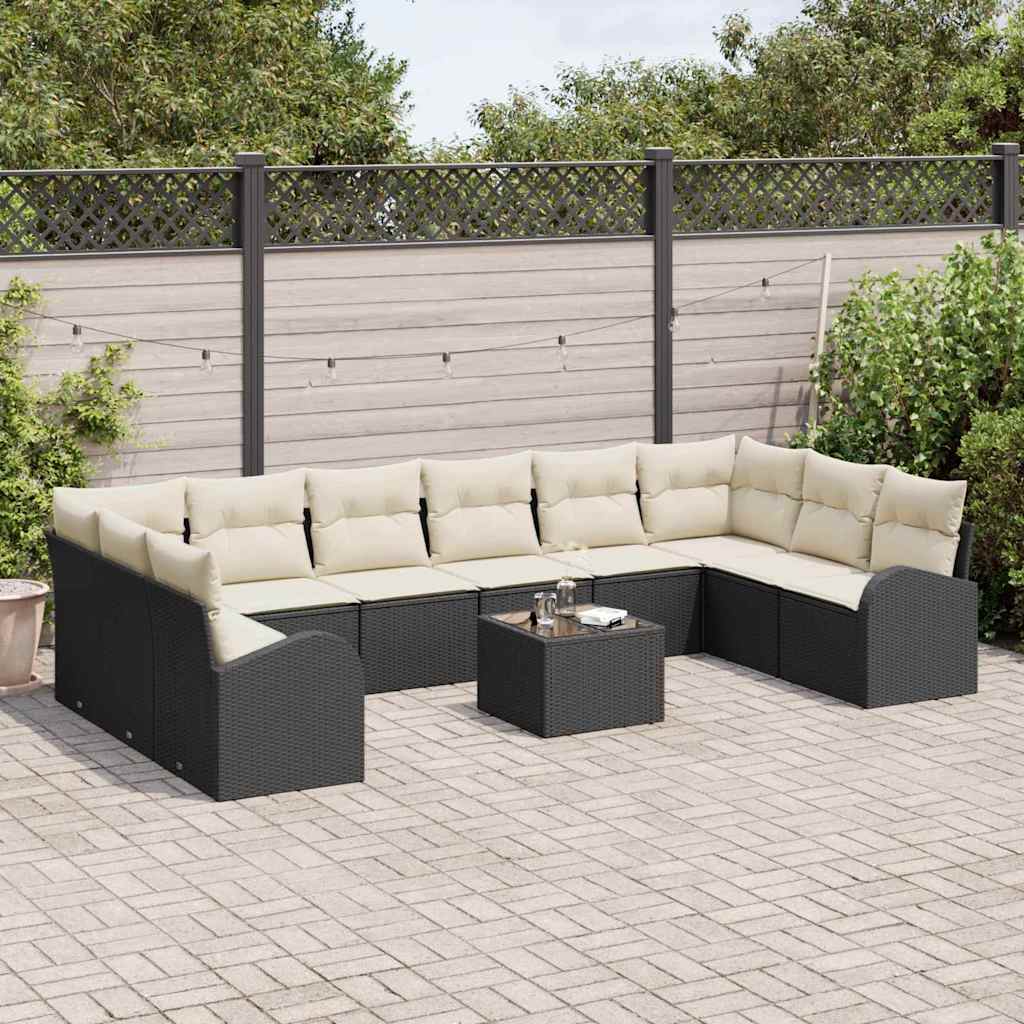 Tuinbankenset 11 st Bruin en Crème poly rattan