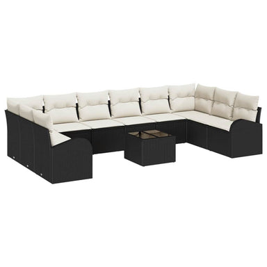 Tuinbankenset 11 st Bruin en Crème poly rattan