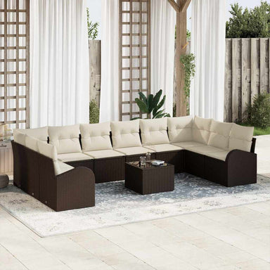 Tuinbankenset 11 st Bruin en Crème poly rattan