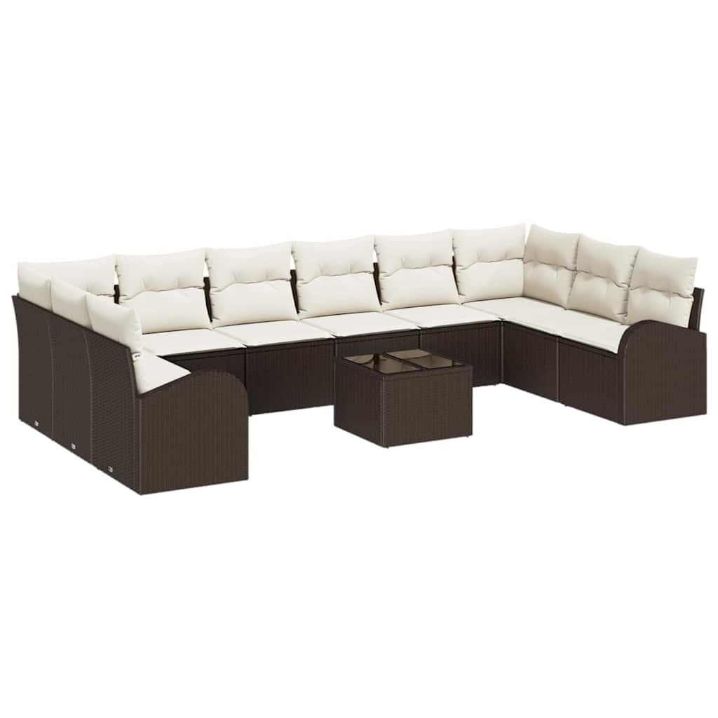 Tuinbankenset 11 st Bruin en Crème poly rattan