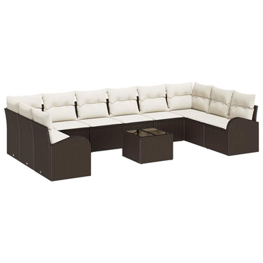 Tuinbankenset 11 st Bruin en Crème poly rattan