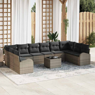 Tuinbankenset 11 st Lichtgrijs poly rattan