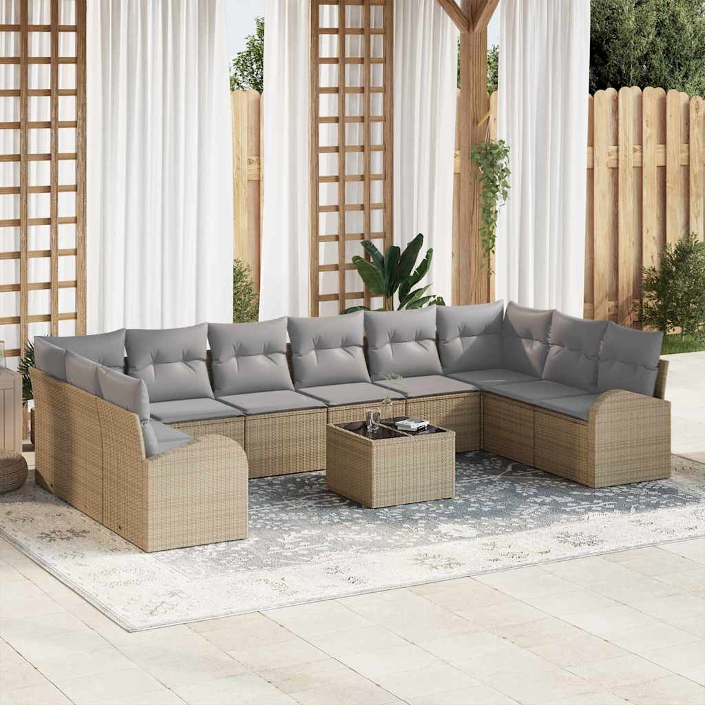 Tuinbankenset 11 st Beige en Licht Grijs poly rattan