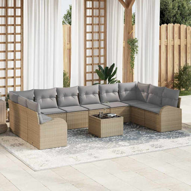 Tuinbankenset 11 st Beige en Licht Grijs poly rattan