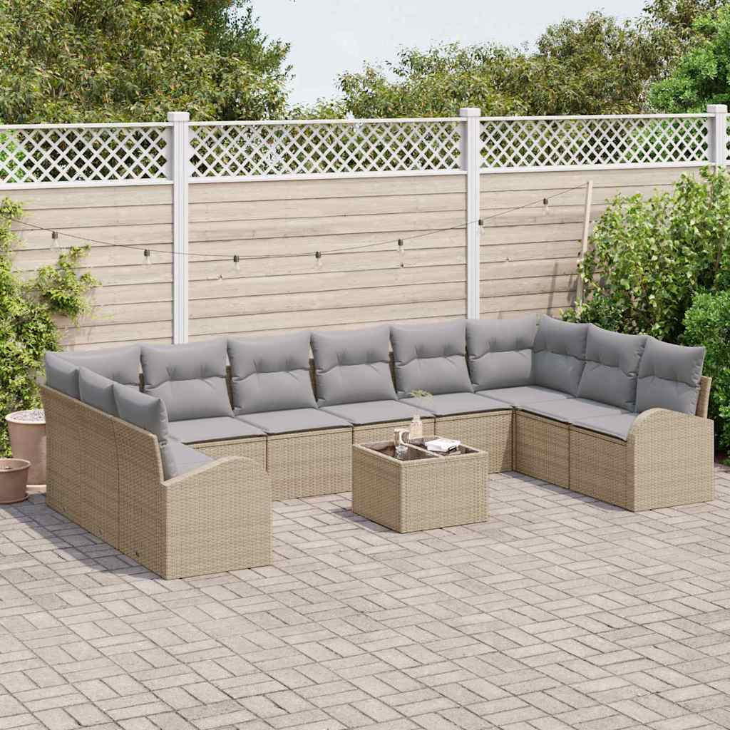 Tuinbankenset 11 st Beige en Licht Grijs poly rattan