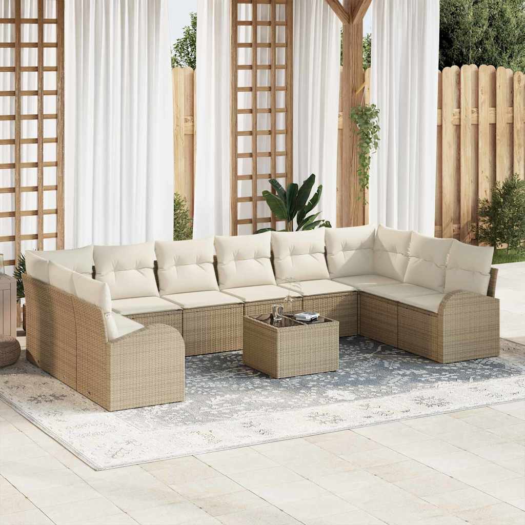 Tuinbankenset 11 st Beige en Crème poly rattan