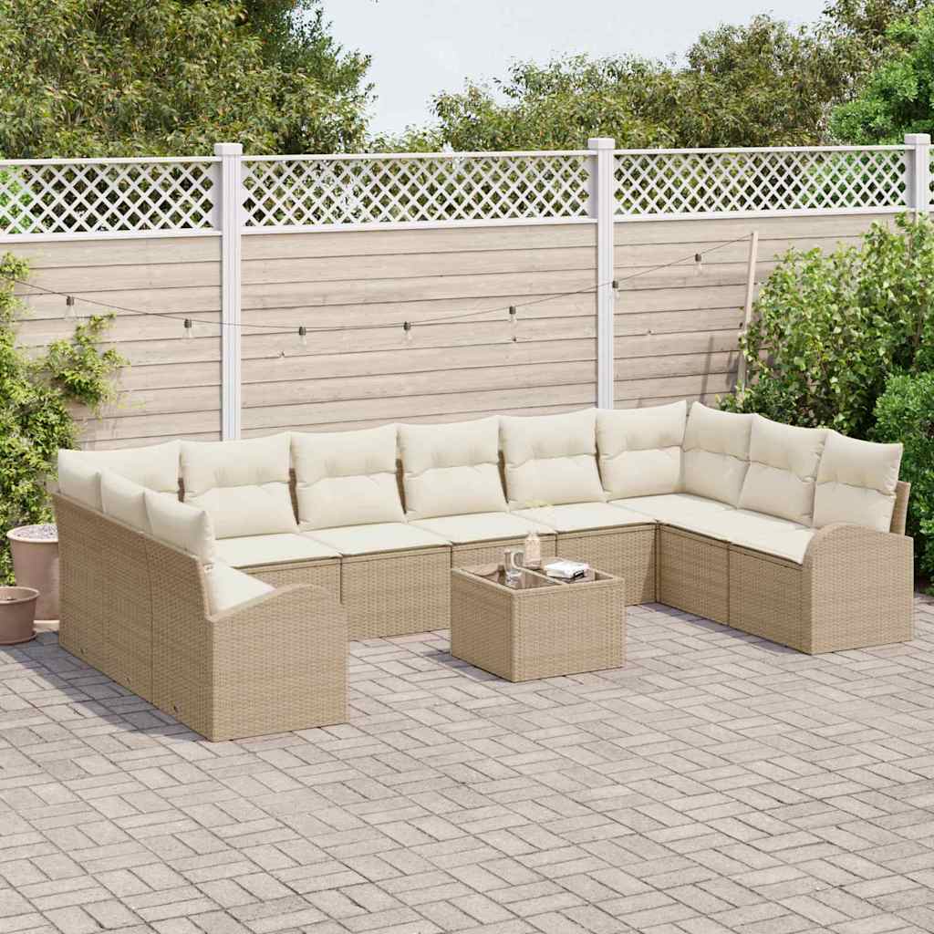 Tuinbankenset 11 st Beige en Crème poly rattan