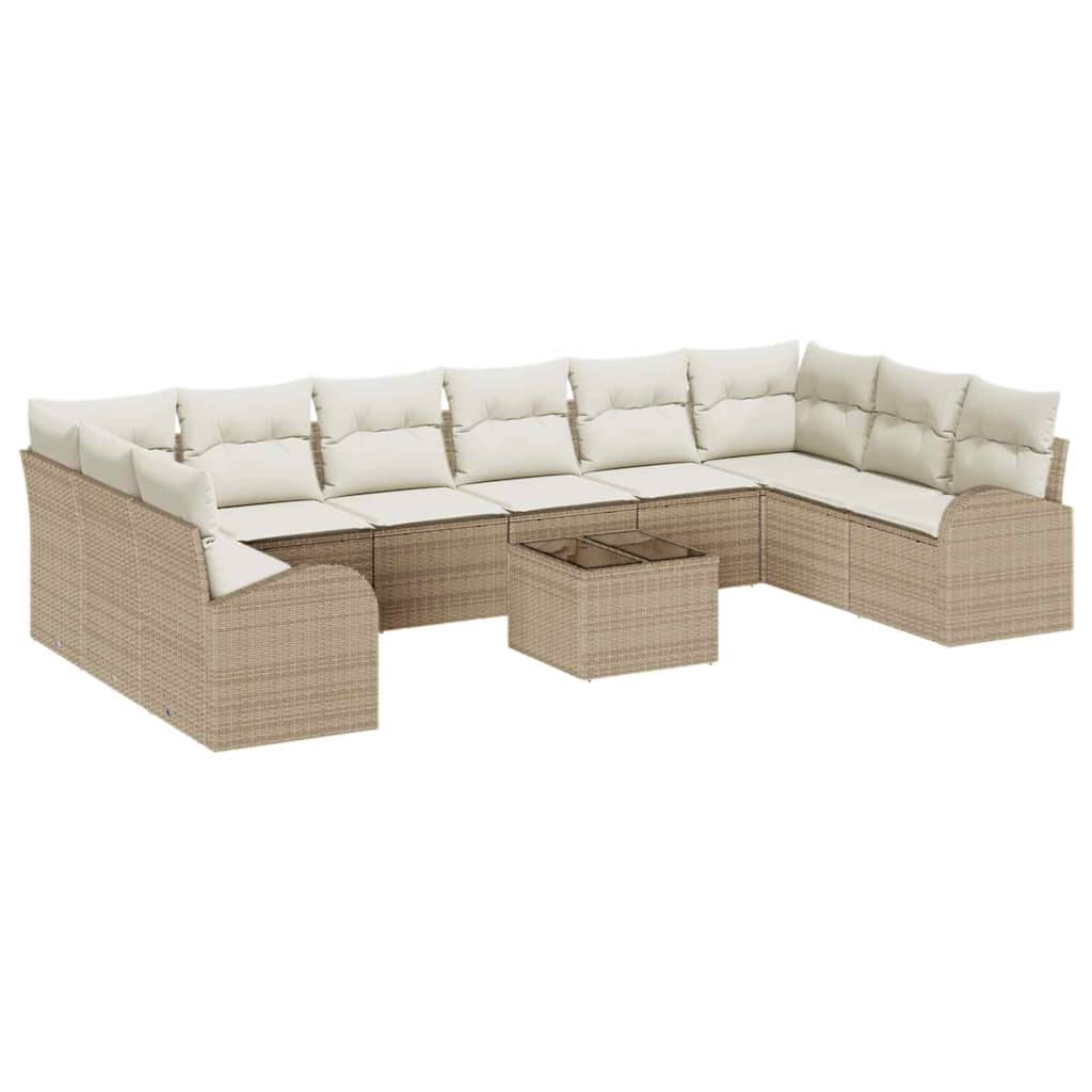 Tuinbankenset 11 st Beige en Crème poly rattan