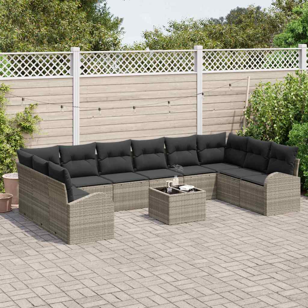Tuinbankenset 11 st Lichtgrijs poly rattan
