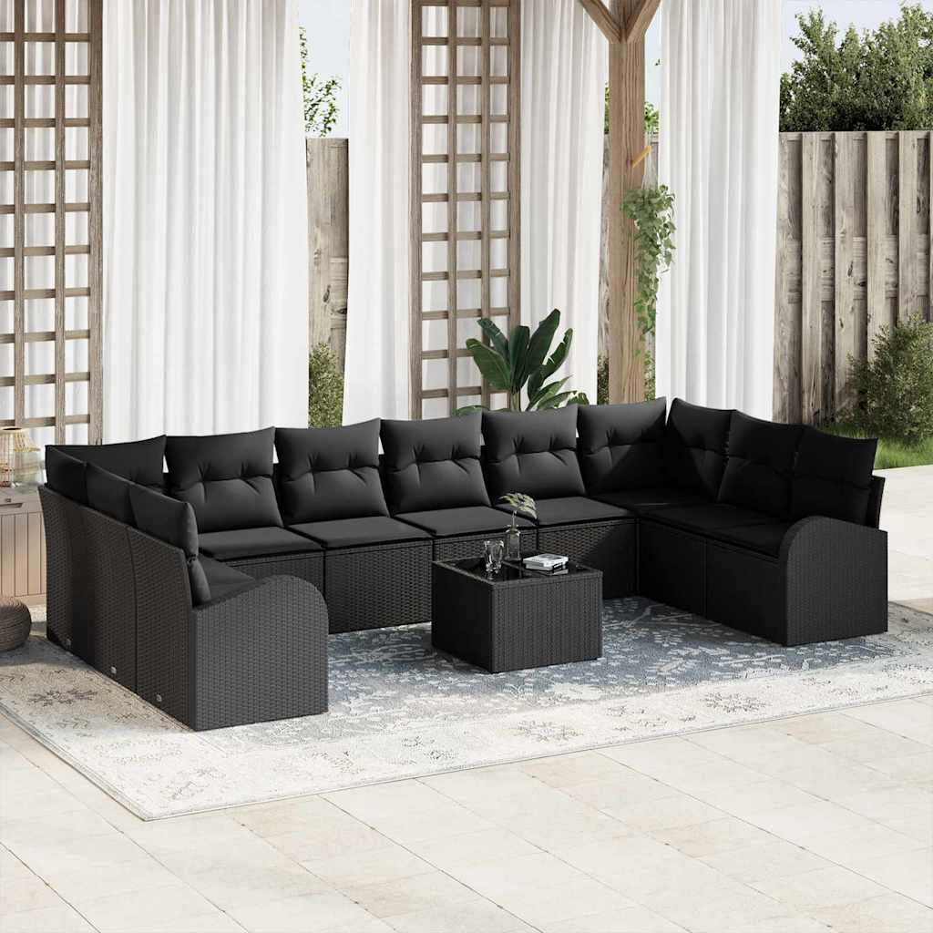 Tuinbankenset 11 st Zwart poly rattan